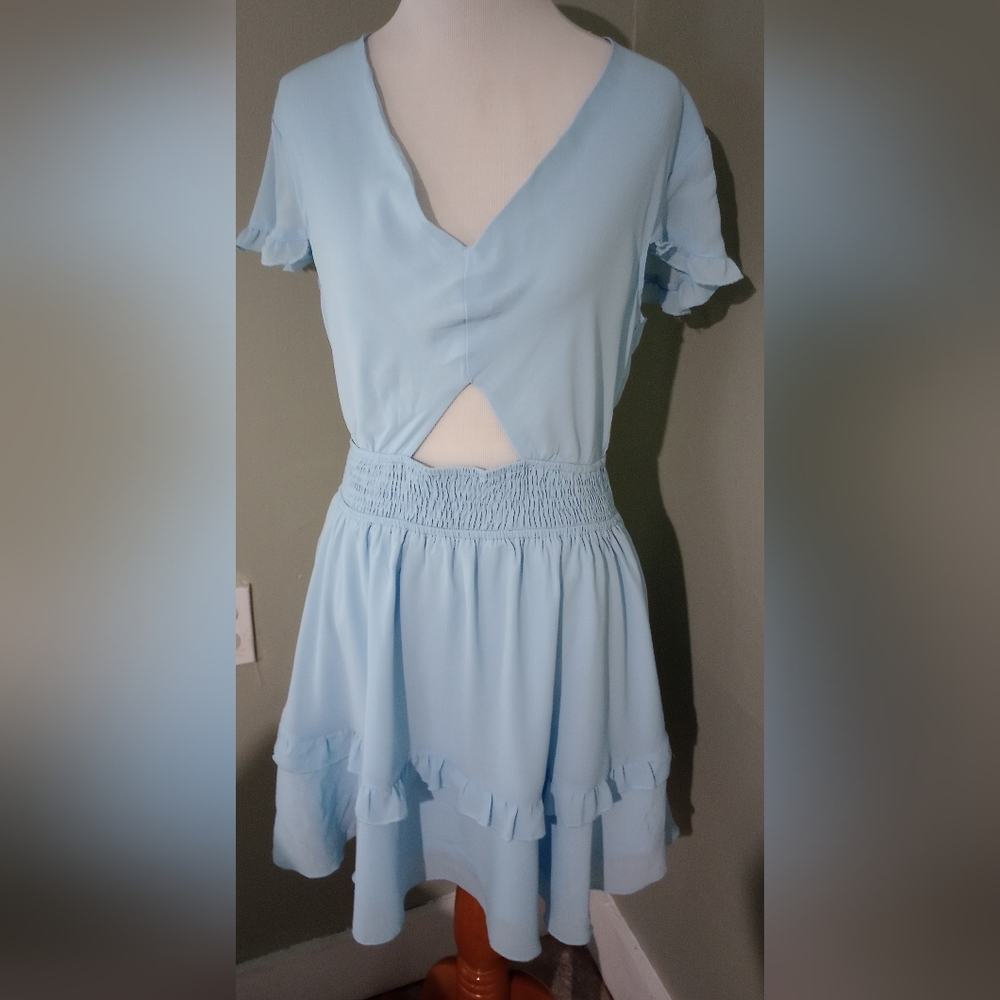 NWT Pretty Garden Light Blue Ruffle Mini Dress